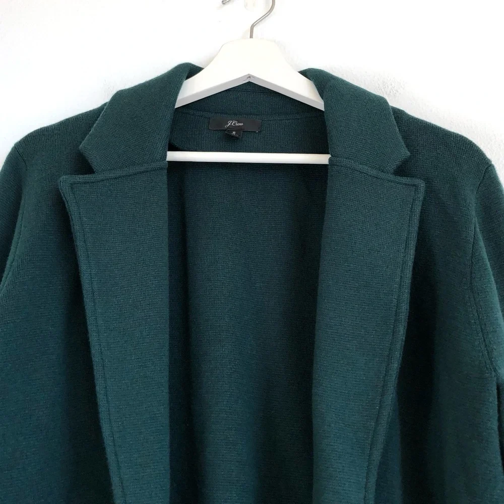 J. Crew Sophie Open Front Wool Blend Sweater Blazer | Dark Green Size Small